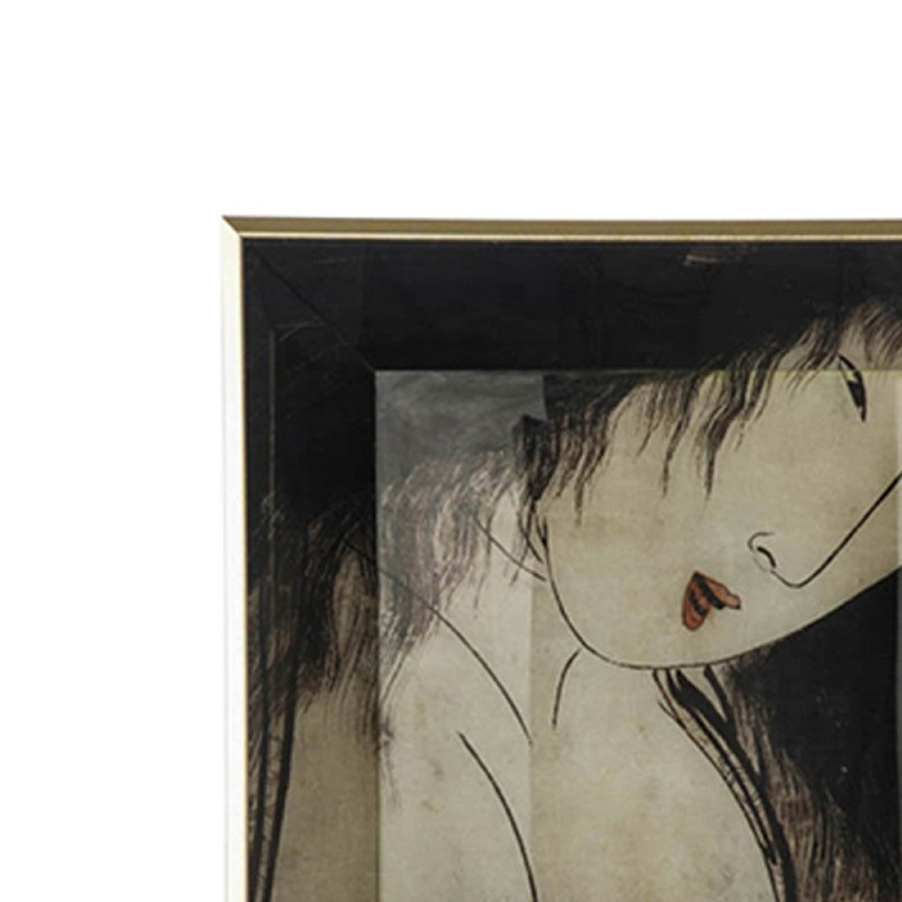 Decorative Serving Tray Set of 2 | Japanese Black & White Glass Print