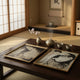Decorative Serving Tray Set of 2 | Japanese Black & White Glass Print