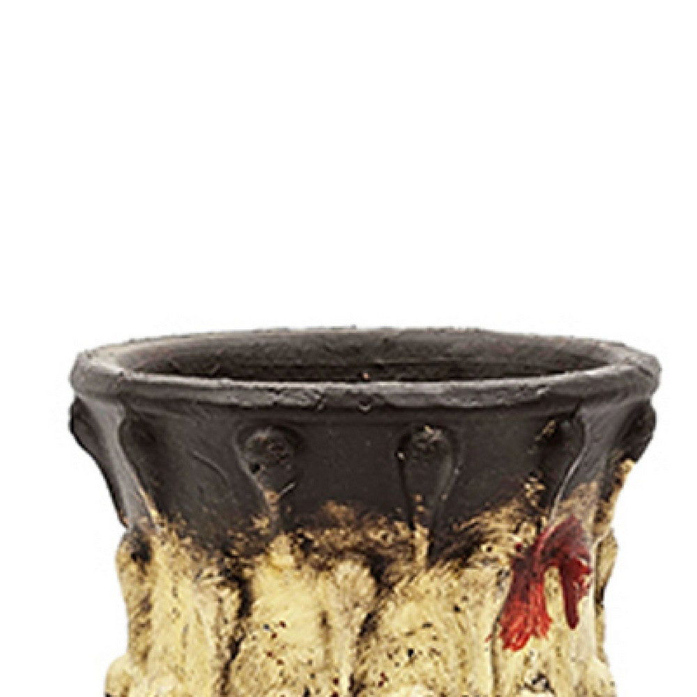 Decorative Flower Vase | 10" Textured Red Cream & Brown Terracotta