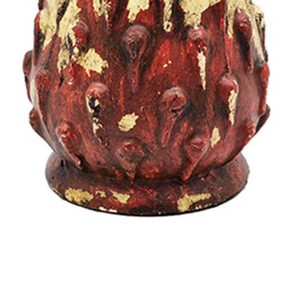 Decorative Flower Vase | 10" Textured Red Cream & Brown Terracotta