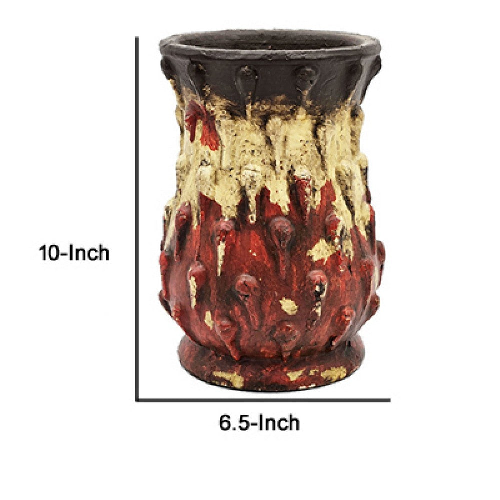 Decorative Flower Vase | 10" Textured Red Cream & Brown Terracotta