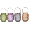 Aly Colorful Candle Holder Set of 4 | Cut Glass Jars with Iron Handles
