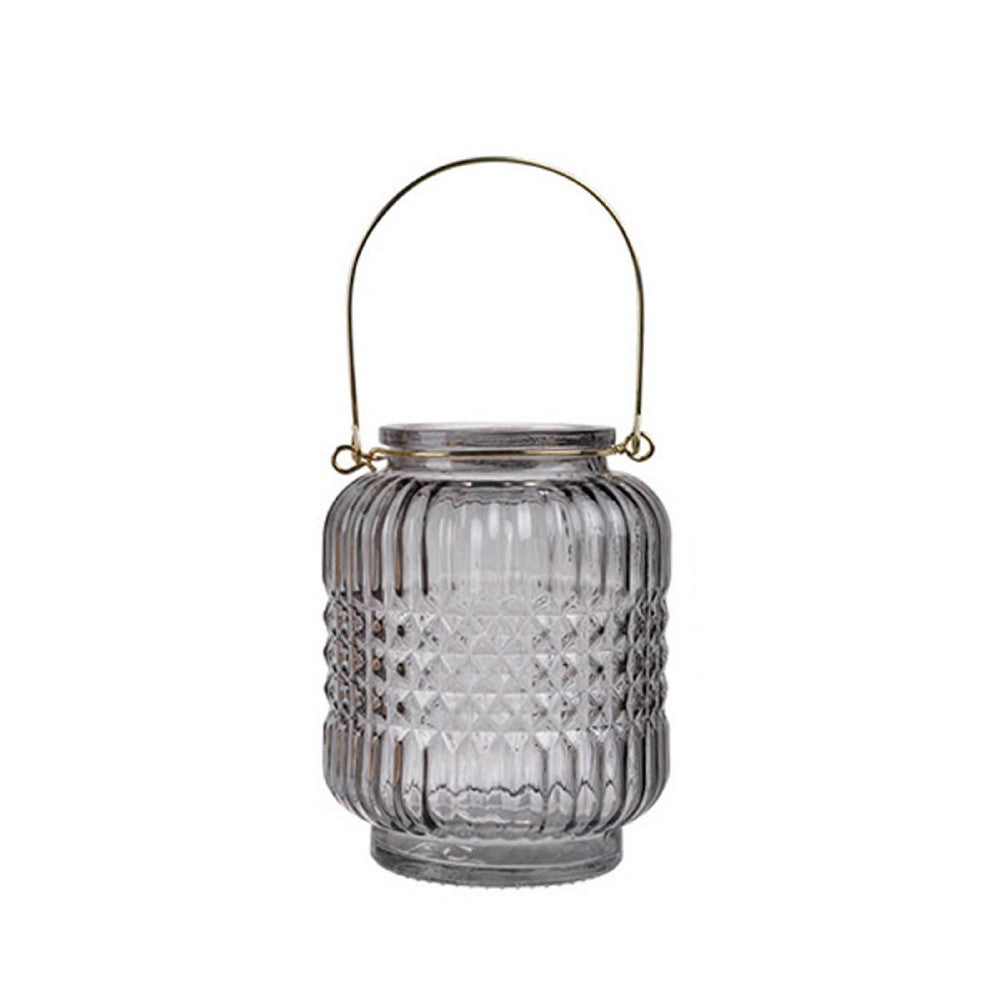 Aly Colorful Candle Holder Set of 4 | Cut Glass Jars with Iron Handles