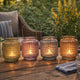 Aly Colorful Candle Holder Set of 4 | Cut Glass Jars with Iron Handles