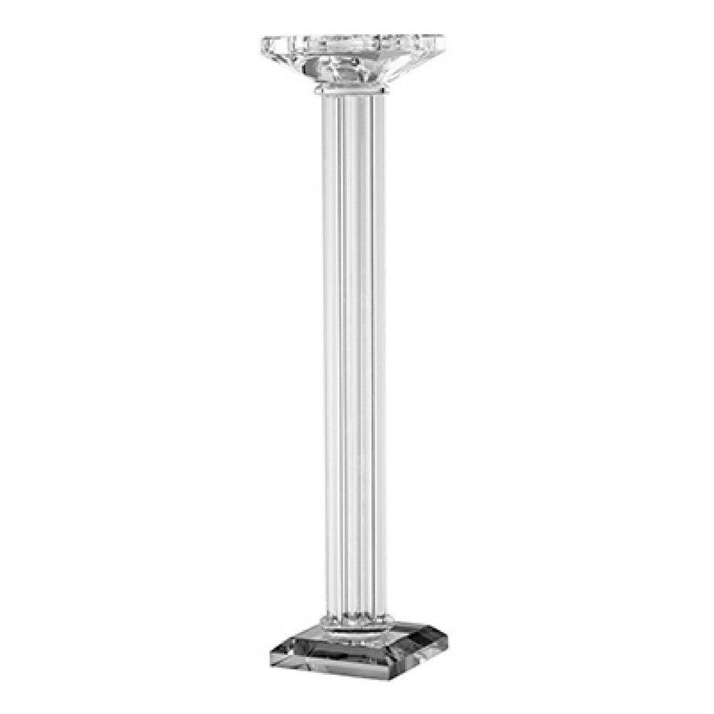 Pillar Candle Holder | 17" Tall Fluted Clear Glass | Classic Square Base