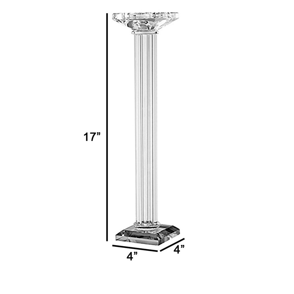 Pillar Candle Holder | 17" Tall Fluted Clear Glass | Classic Square Base