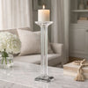 Pillar Candle Holder | 17" Tall Fluted Clear Glass | Classic Square Base