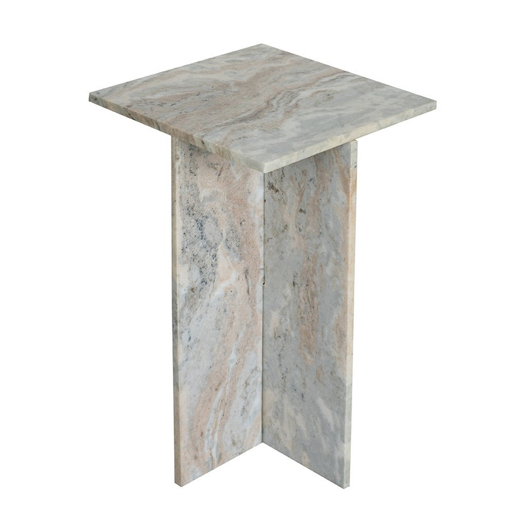 Levi Side End Table | 15" Square Top | Geometric Gray Marble Base