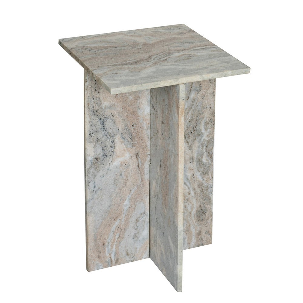 Levi Side End Table | 15" Square Top | Geometric Gray Marble Base