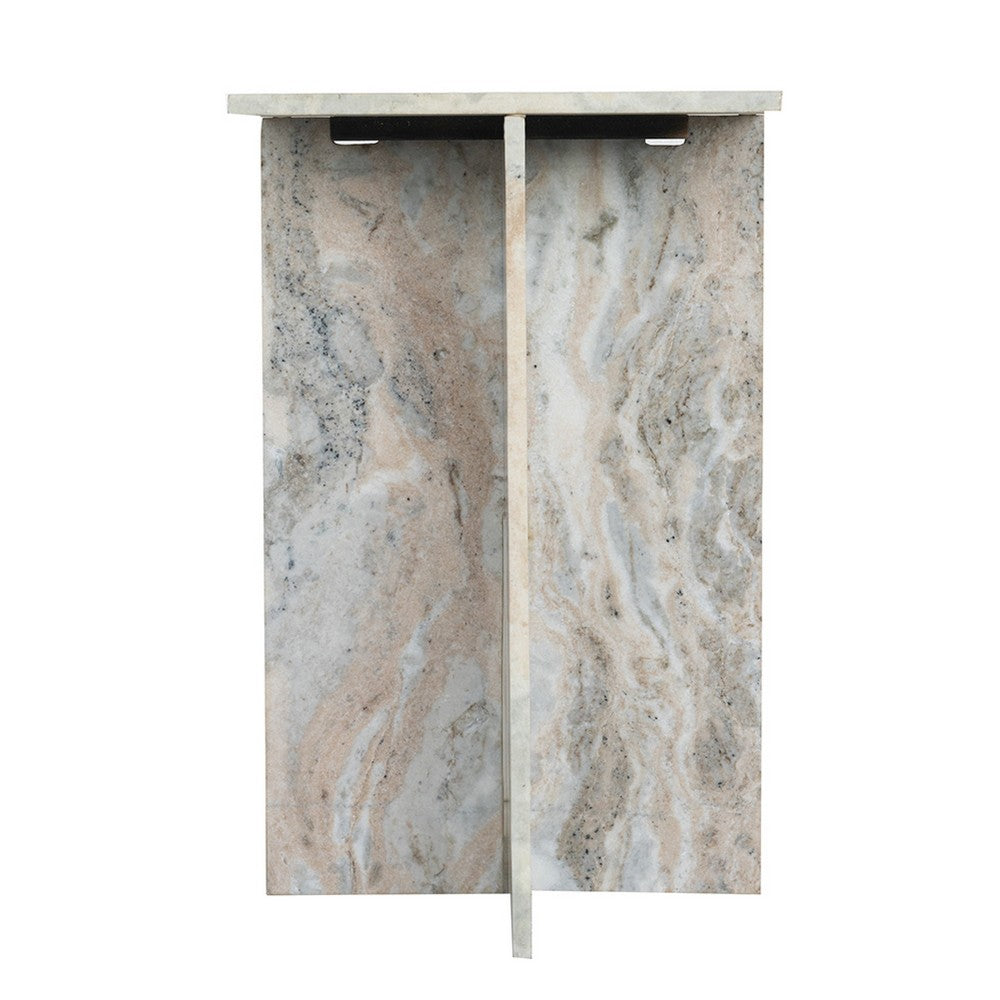 Levi Side End Table | 15" Square Top | Geometric Gray Marble Base