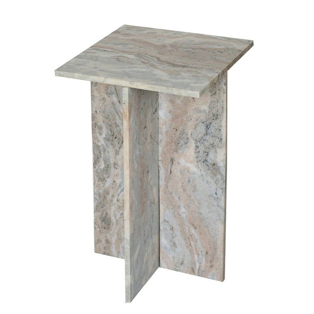 Levi Side End Table | 15" Square Top | Geometric Gray Marble Base