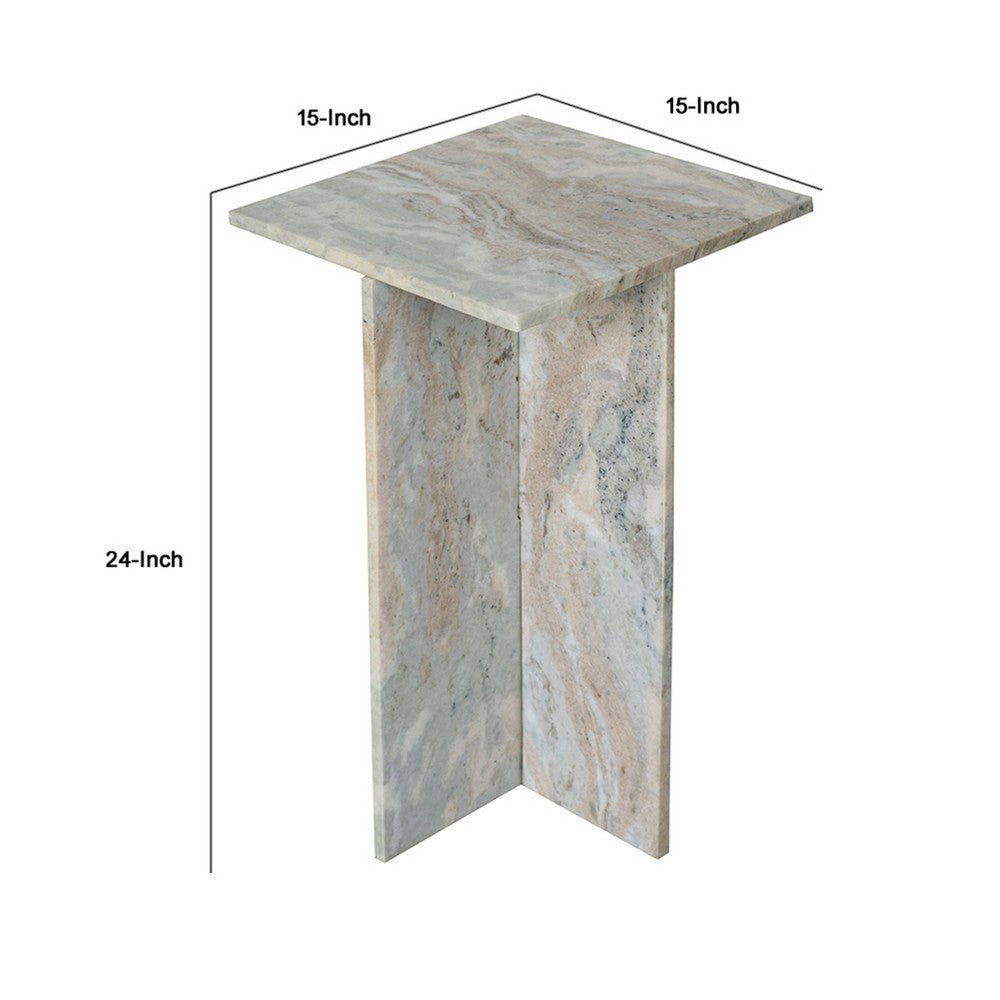 Levi Side End Table | 15" Square Top | Geometric Gray Marble Base