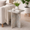 Levi Side End Table | 15" Square Top | Geometric Gray Marble Base