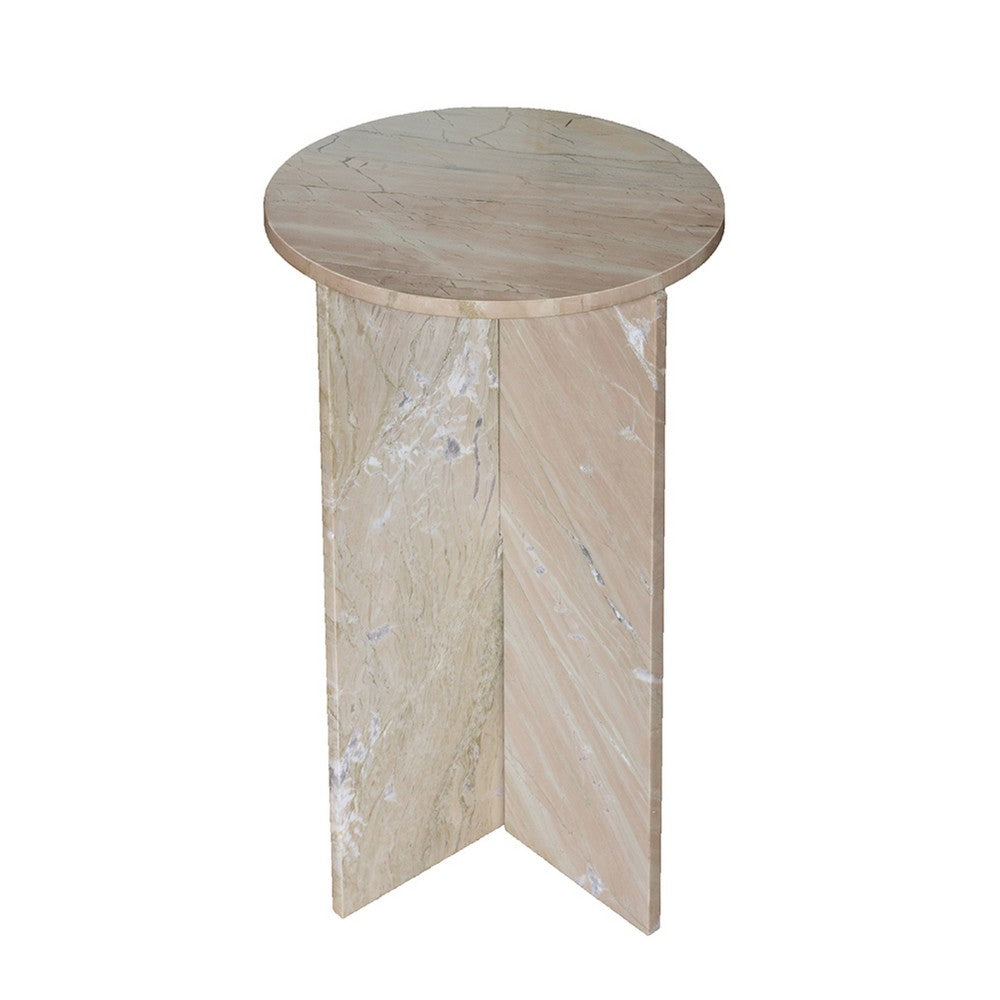 Levi Side End Table | 15" Round Top | Geometric Gray Marble Base