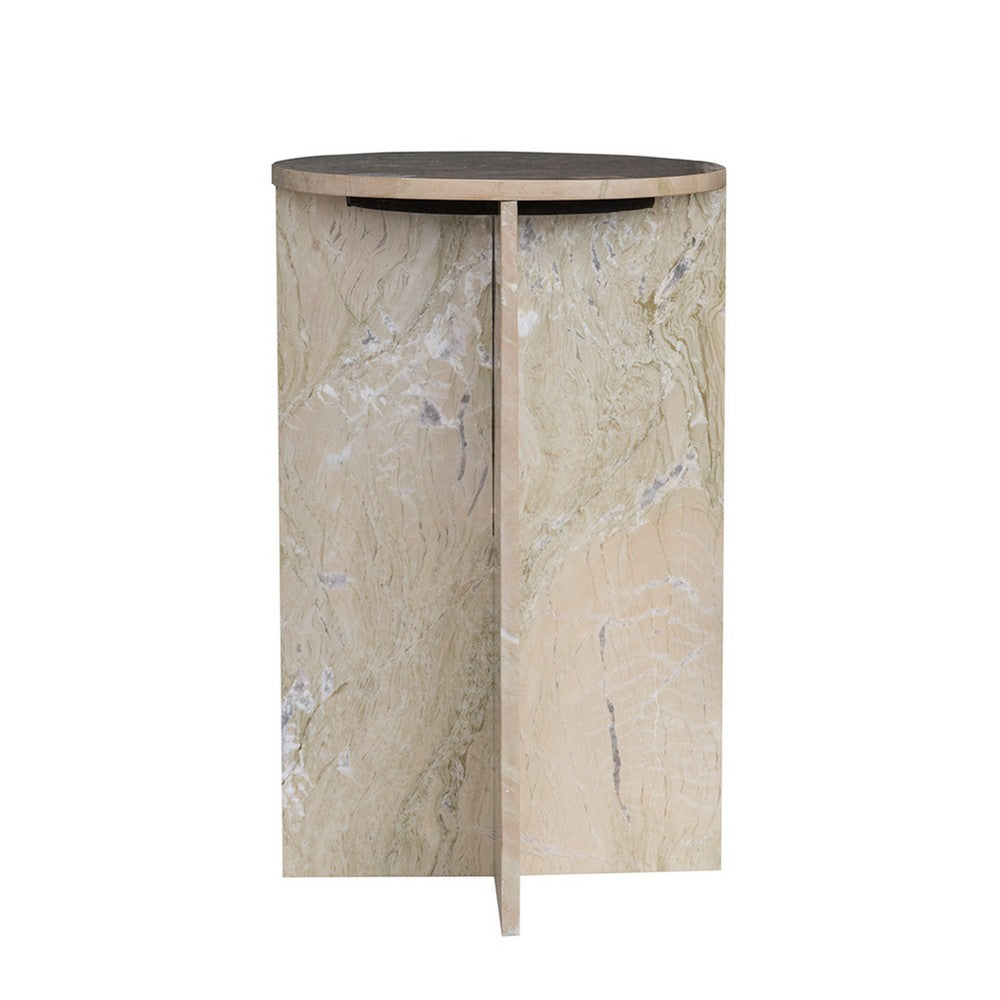 Levi Side End Table | 15" Round Top | Geometric Gray Marble Base