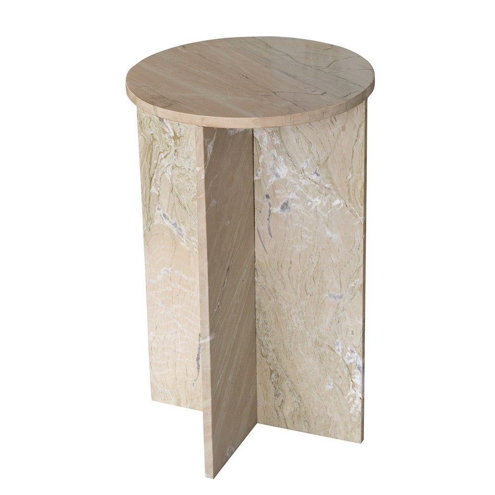 Levi Side End Table | 15" Round Top | Geometric Gray Marble Base
