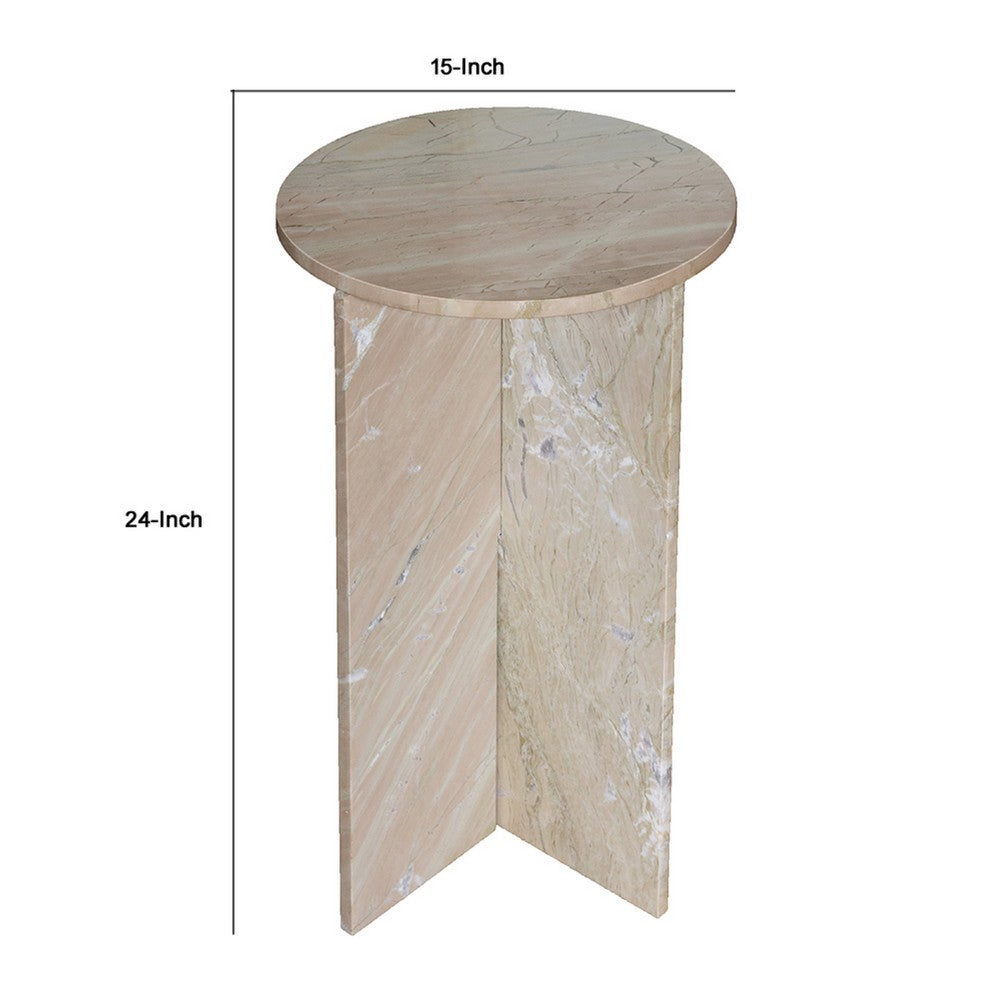 Levi Side End Table | 15" Round Top | Geometric Gray Marble Base