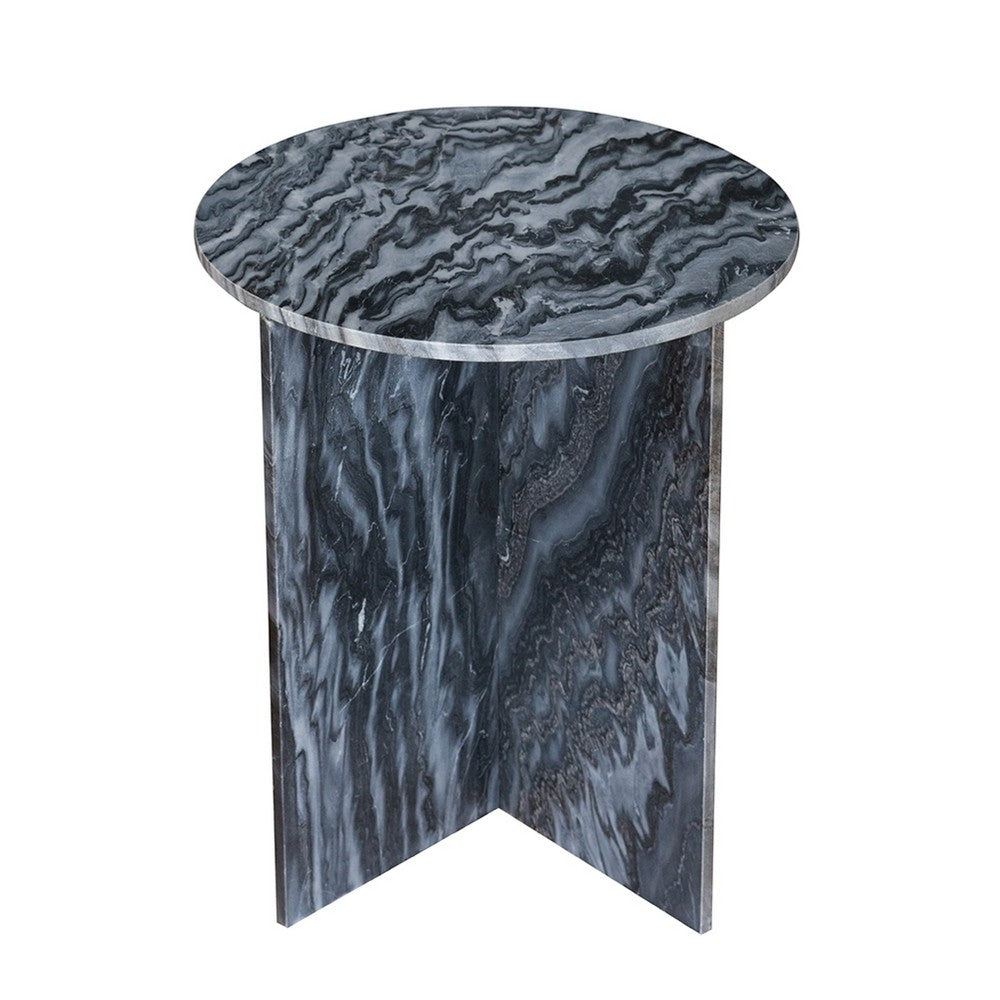 Levi Side End Table | 20" Round Top | Geometric Black Marble Base
