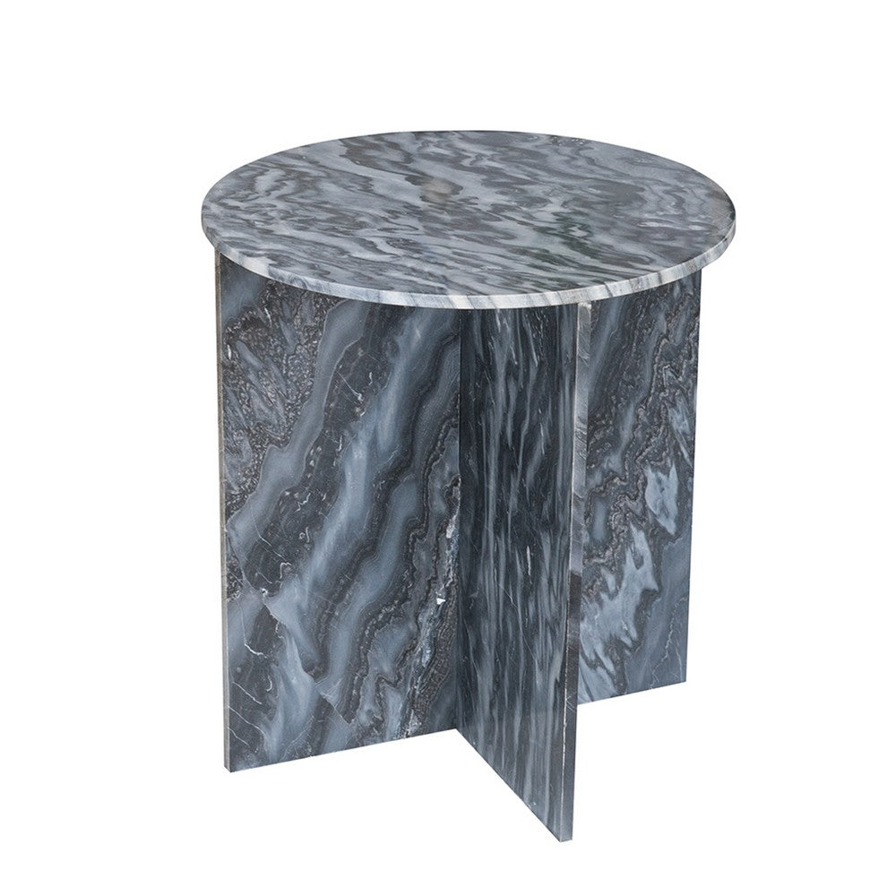 Levi Side End Table | 20" Round Top | Geometric Black Marble Base