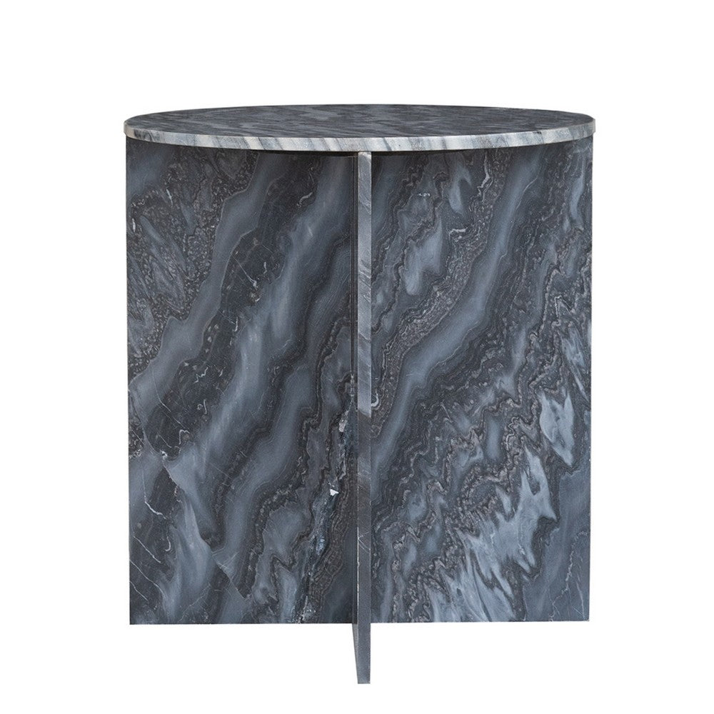 Levi Side End Table | 20" Round Top | Geometric Black Marble Base