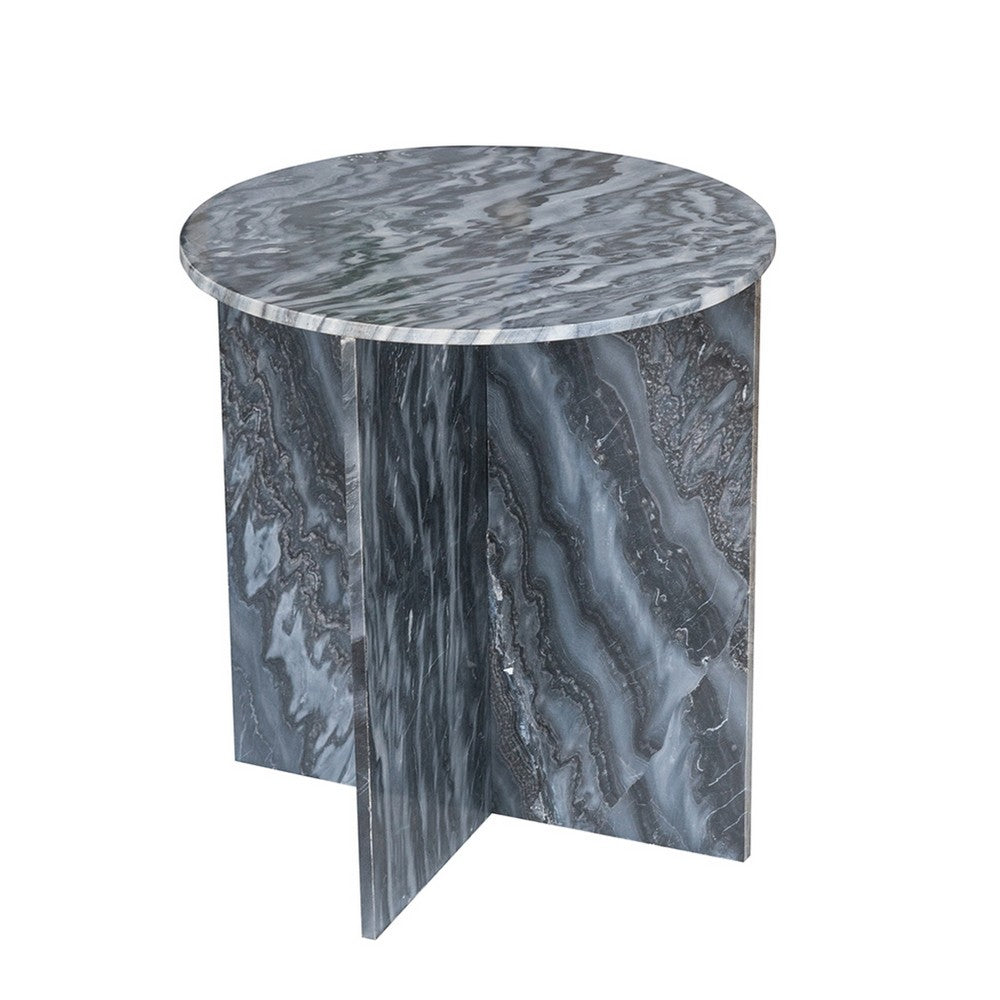 Levi Side End Table | 20" Round Top | Geometric Black Marble Base