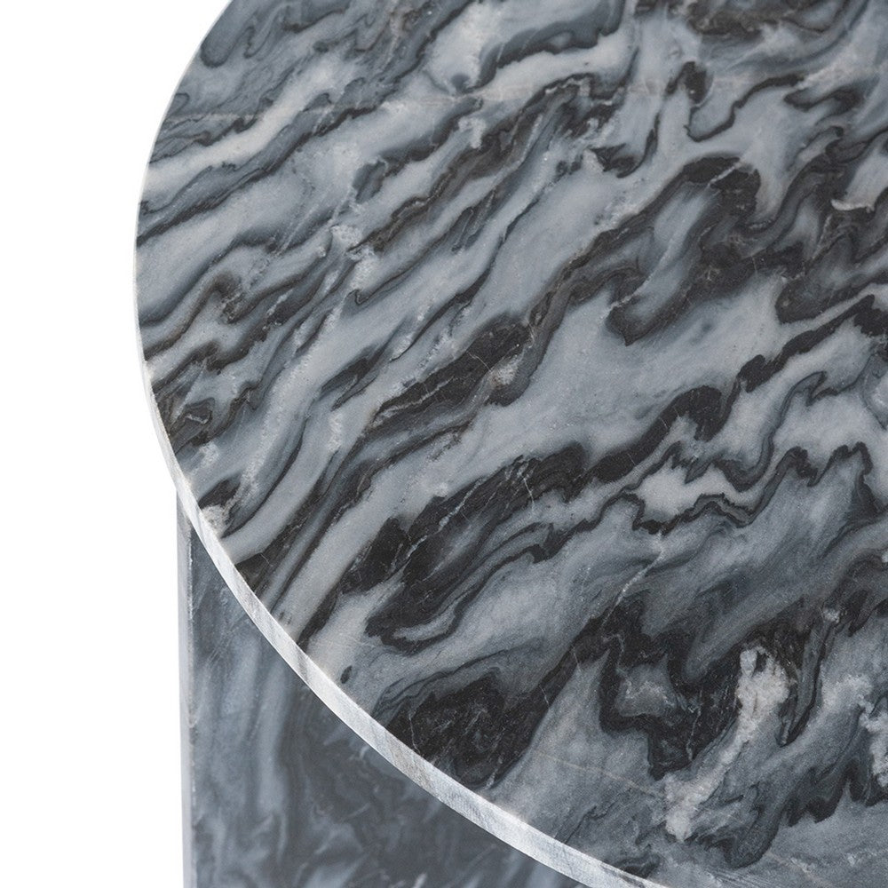 Levi Side End Table | 20" Round Top | Geometric Black Marble Base
