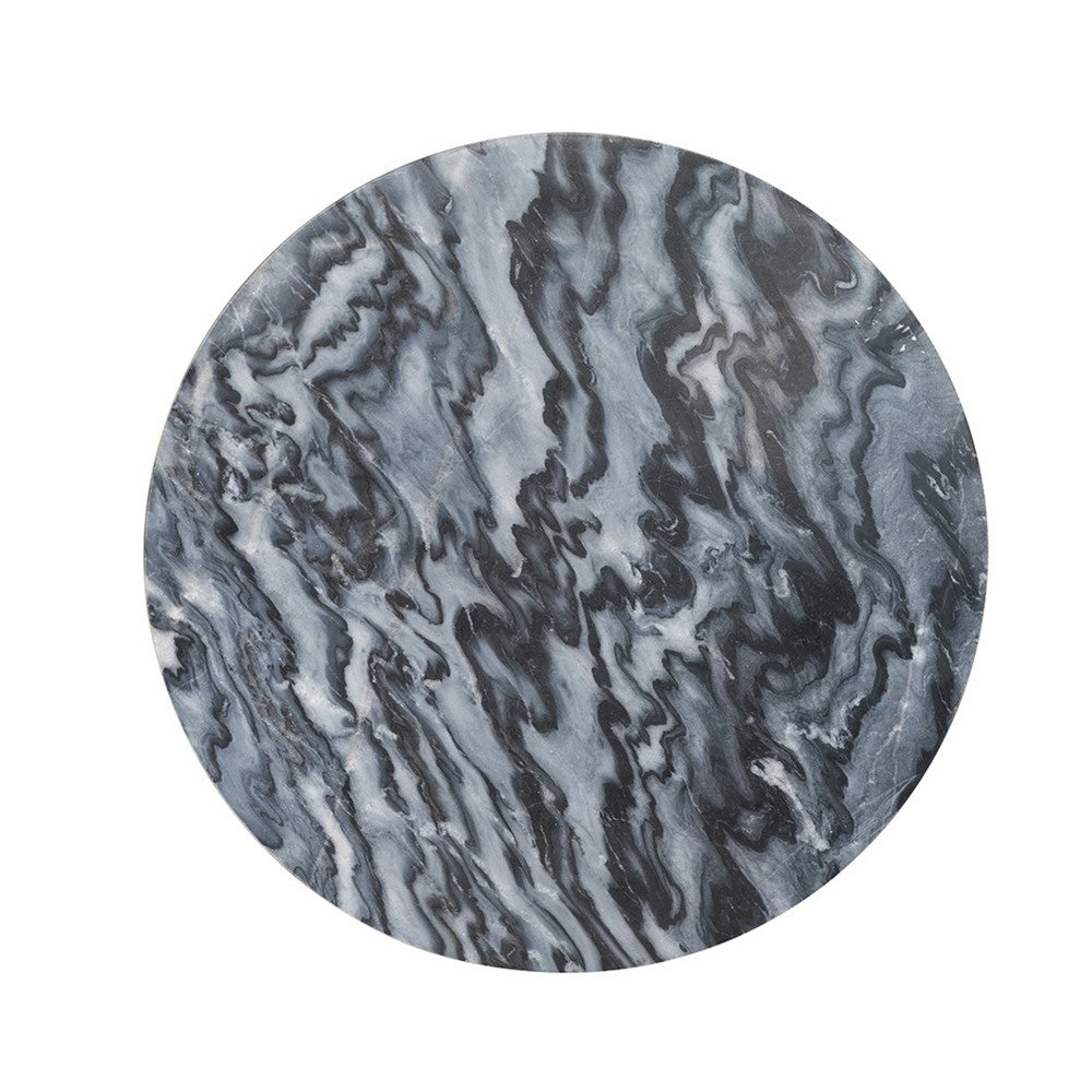 Levi Side End Table | 20" Round Top | Geometric Black Marble Base