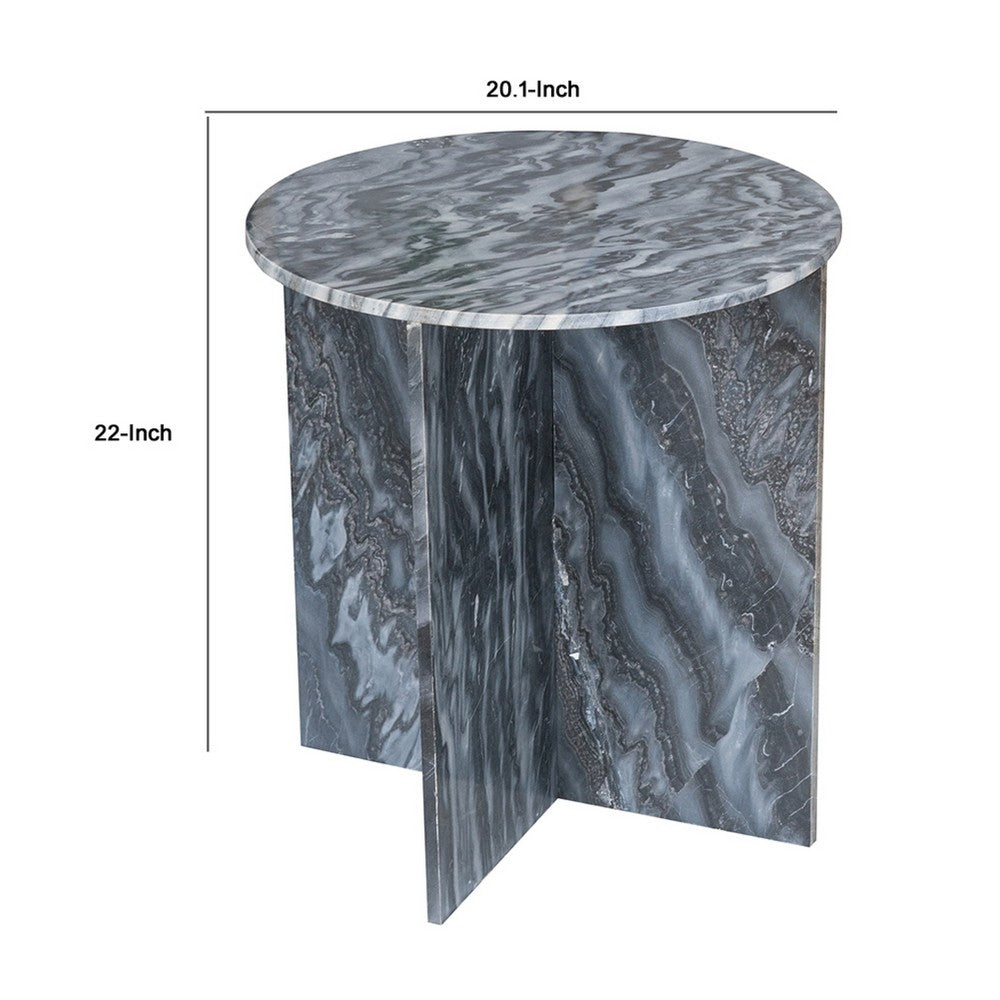 Levi Side End Table | 20" Round Top | Geometric Black Marble Base
