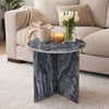 Levi Side End Table | 20" Round Top | Geometric Black Marble Base