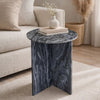 Levi Side End Table | 20" Round Top | Geometric Black Marble Base