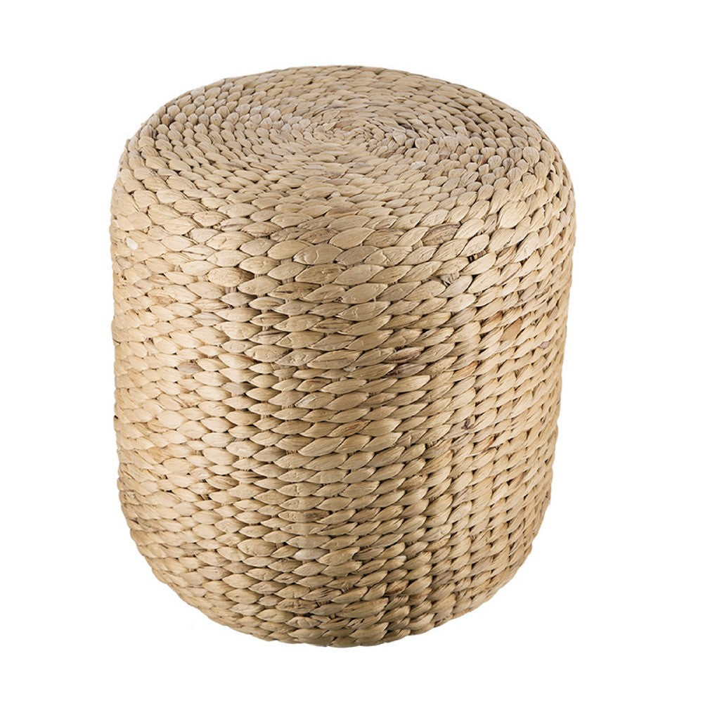 Vin Accent Ottoman | 15" Round | Natural Water Hyacinth Woven Rope