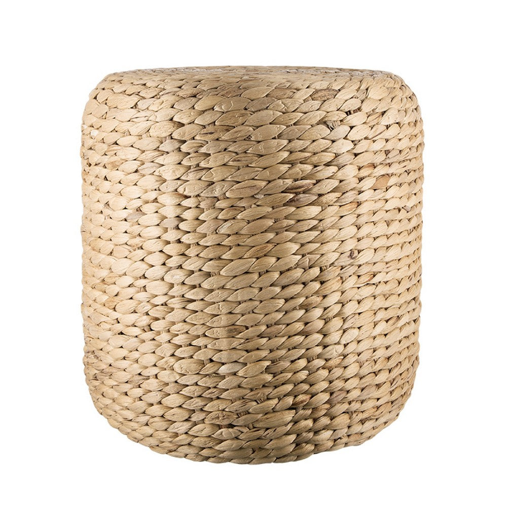 Vin Accent Ottoman | 15" Round | Natural Water Hyacinth Woven Rope