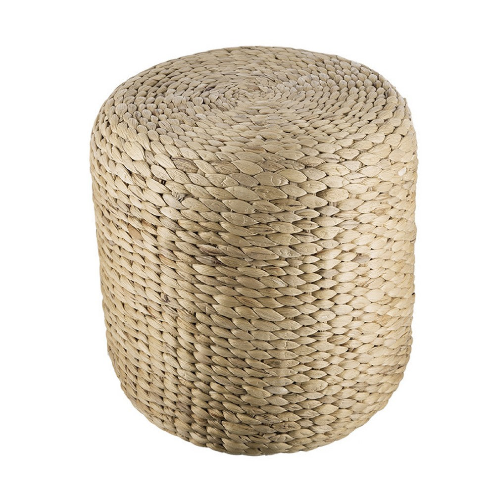Vin Accent Ottoman | 15" Round | Natural Water Hyacinth Woven Rope