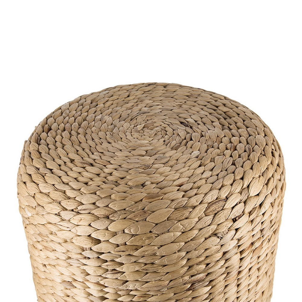 Vin Accent Ottoman | 15" Round | Natural Water Hyacinth Woven Rope
