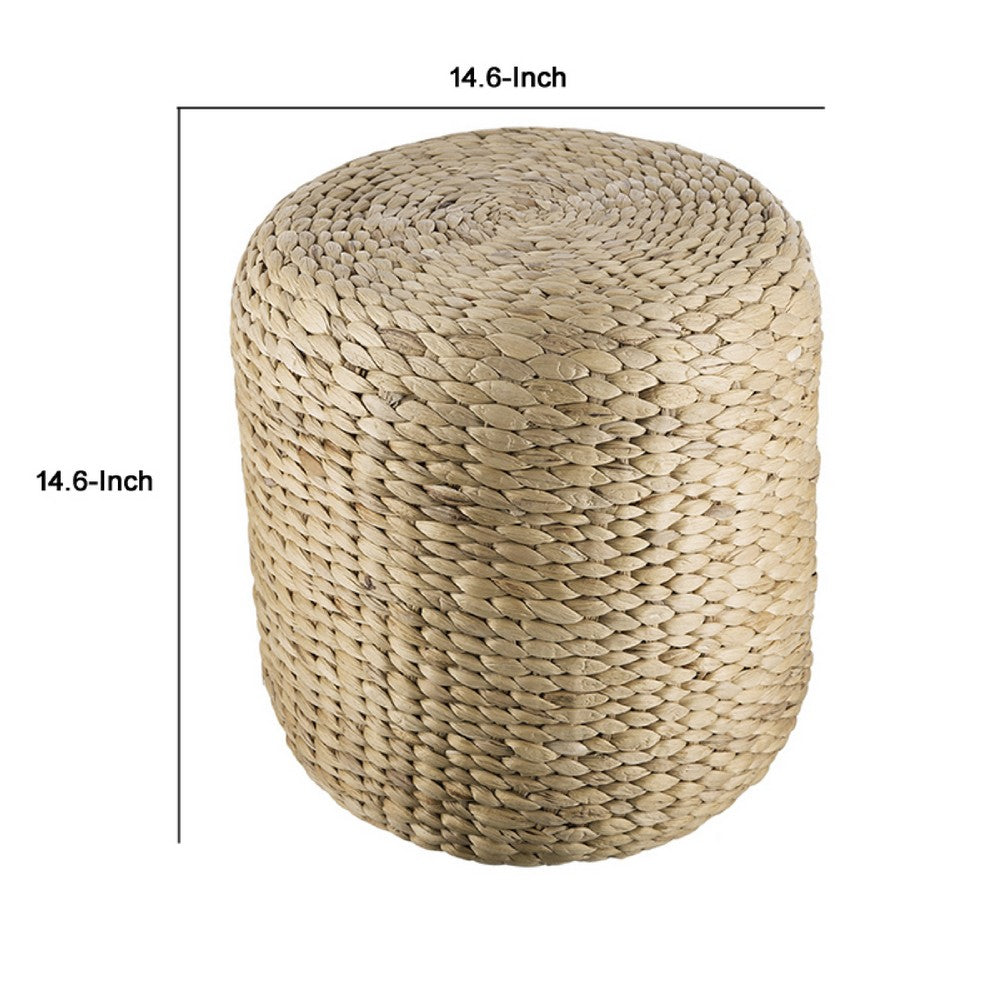 Vin Accent Ottoman | 15" Round | Natural Water Hyacinth Woven Rope