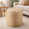 Vin Accent Ottoman | 15" Round | Natural Water Hyacinth Woven Rope