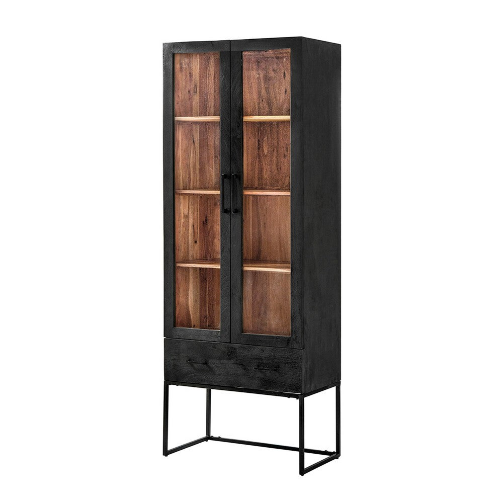 Keny Accent Cabinet | 2 Glass Doors & 3 Shelves | 1 Drawer | Black Iron