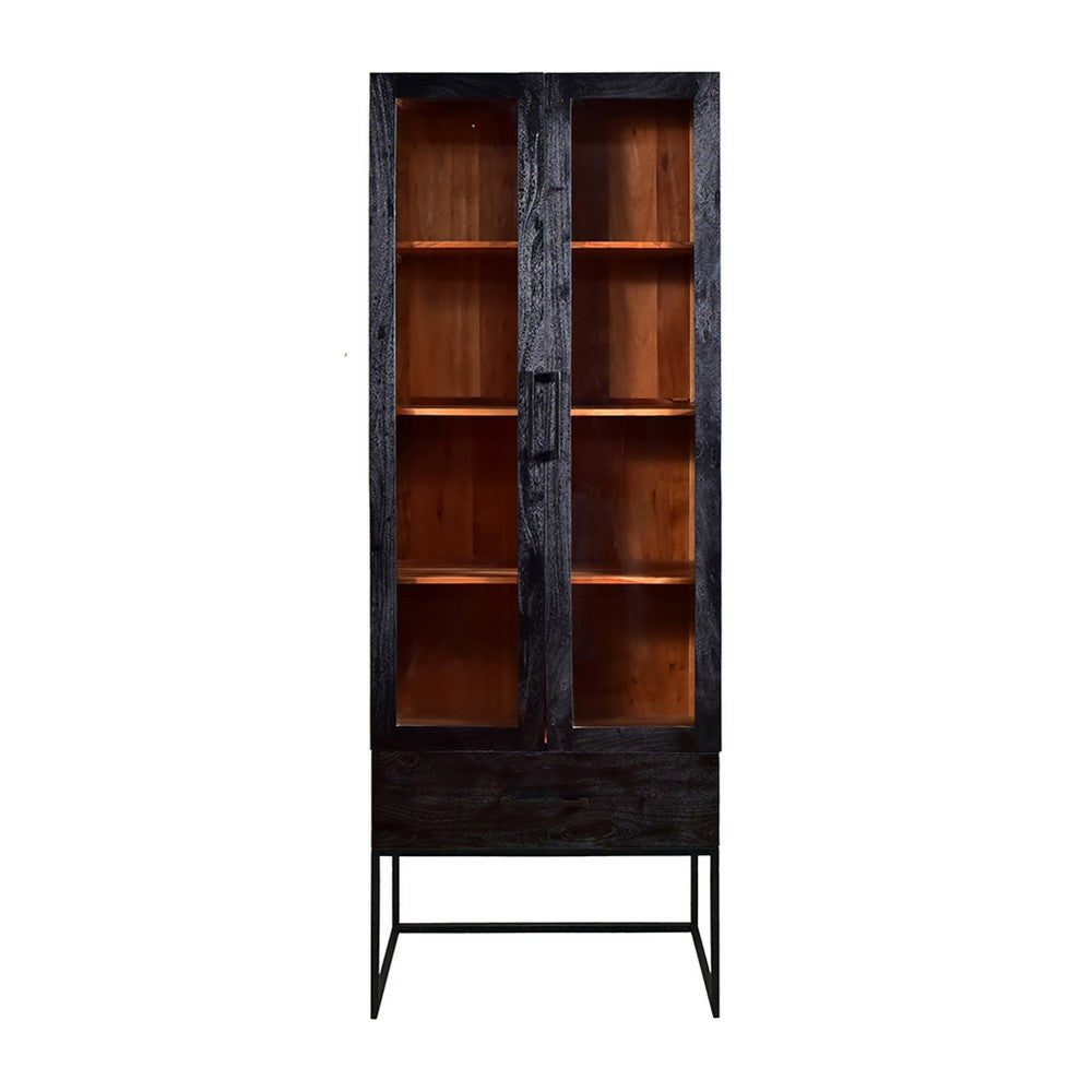 Keny Accent Cabinet | 2 Glass Doors & 3 Shelves | 1 Drawer | Black Iron