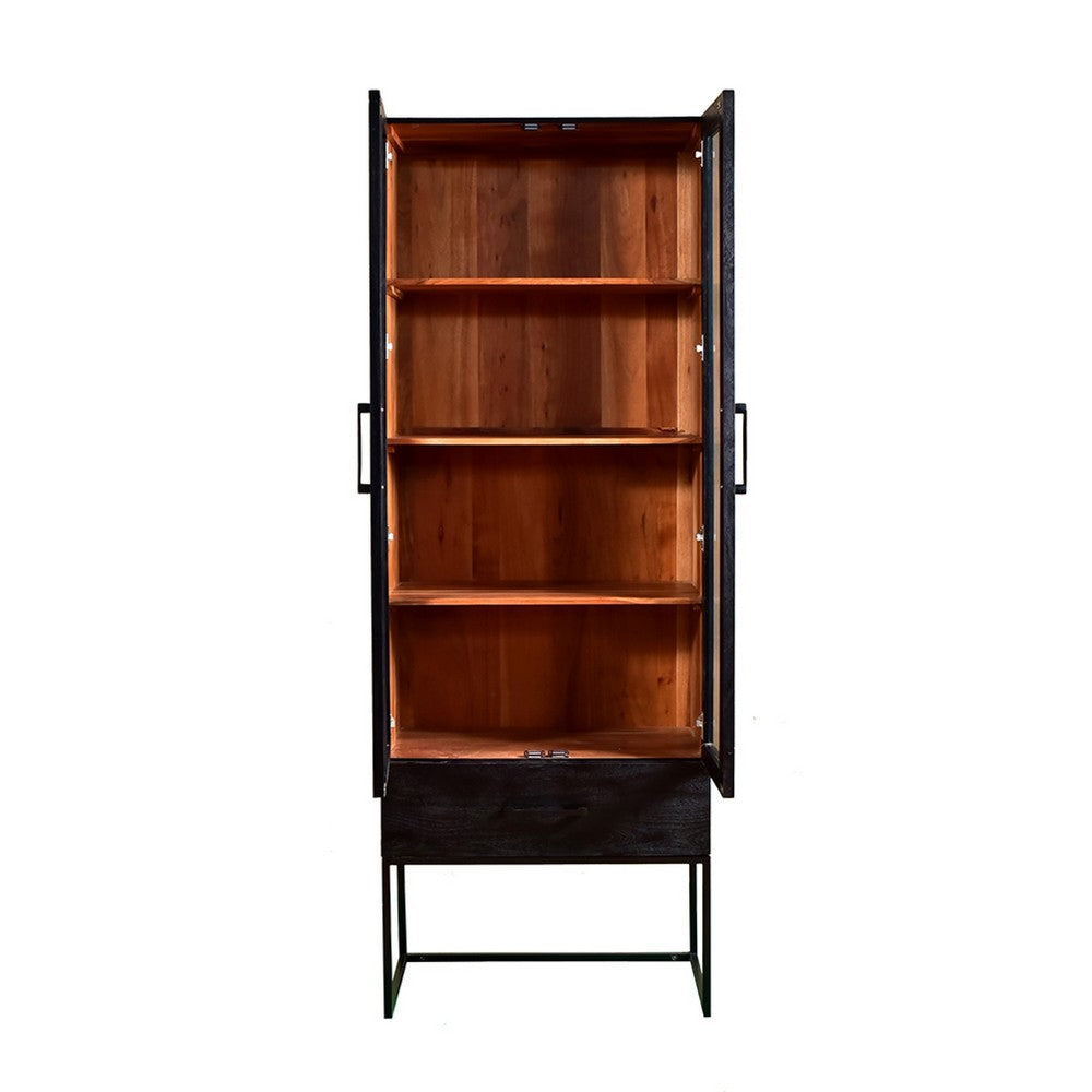 Keny Accent Cabinet | 2 Glass Doors & 3 Shelves | 1 Drawer | Black Iron
