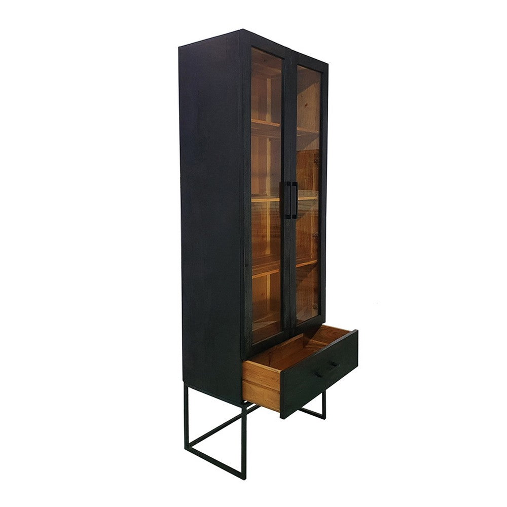 Keny Accent Cabinet | 2 Glass Doors & 3 Shelves | 1 Drawer | Black Iron