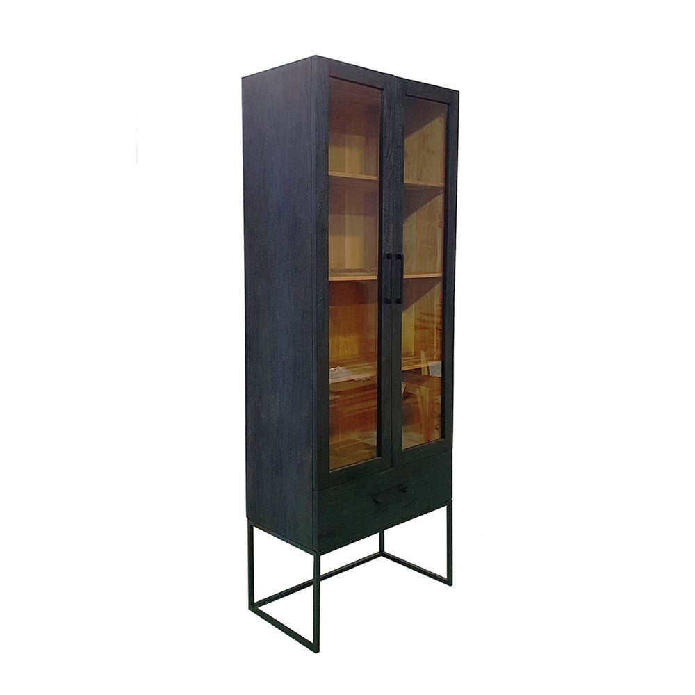 Keny Accent Cabinet | 2 Glass Doors & 3 Shelves | 1 Drawer | Black Iron