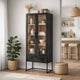 Keny Accent Cabinet | 2 Glass Doors & 3 Shelves | 1 Drawer | Black Iron