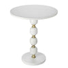 Siny Side End Table | 15" Round Top | White & Gold Stacked Balls Base