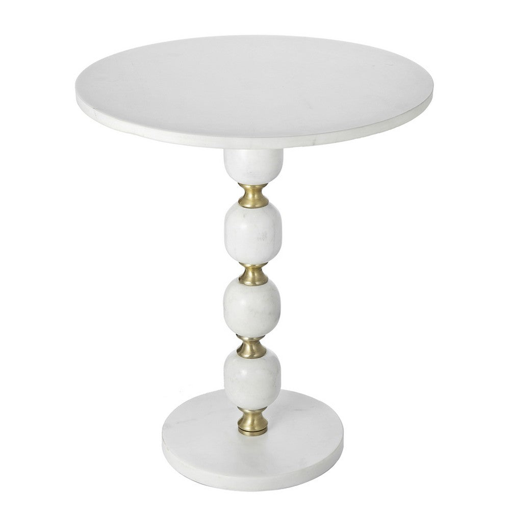 Siny Side End Table | 15" Round Top | White & Gold Stacked Balls Base