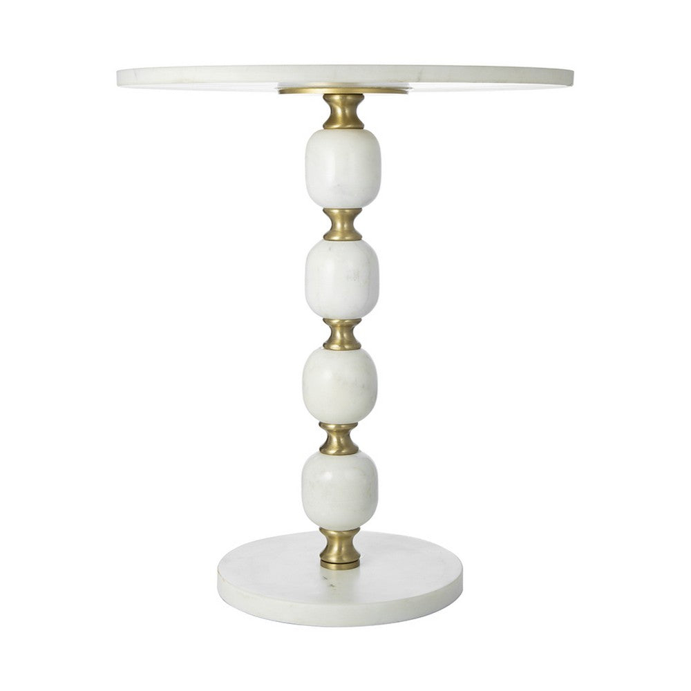 Siny Side End Table | 15" Round Top | White & Gold Stacked Balls Base