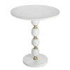 Siny Side End Table | 15" Round Top | White & Gold Stacked Balls Base
