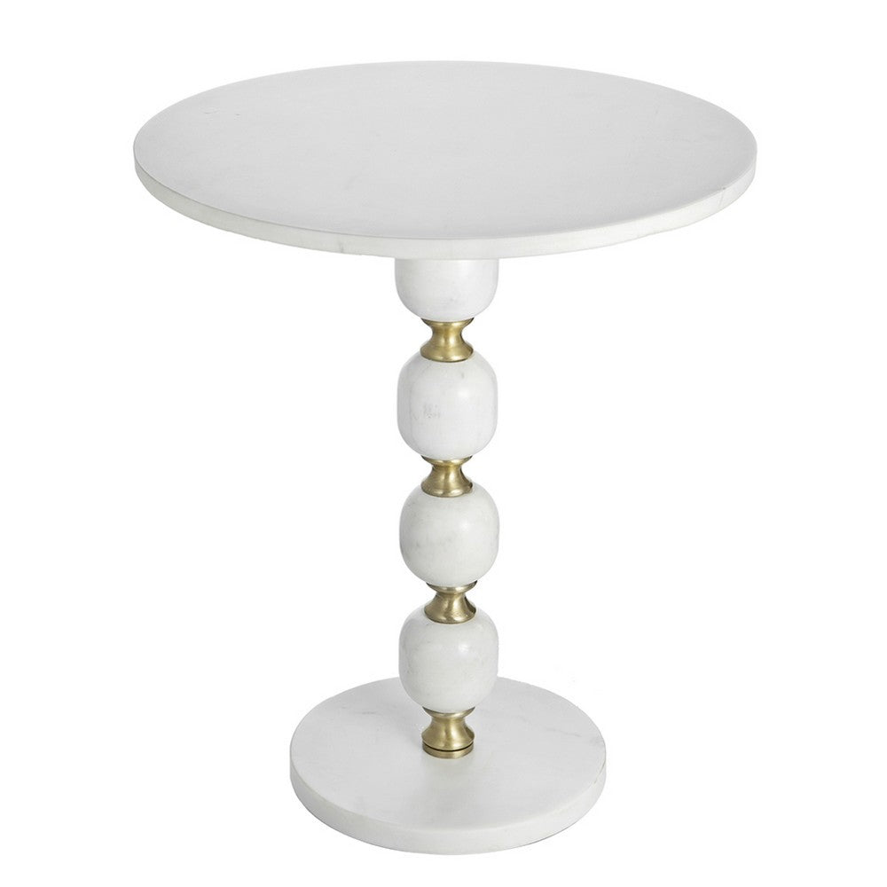 Siny Side End Table | 15" Round Top | White & Gold Stacked Balls Base