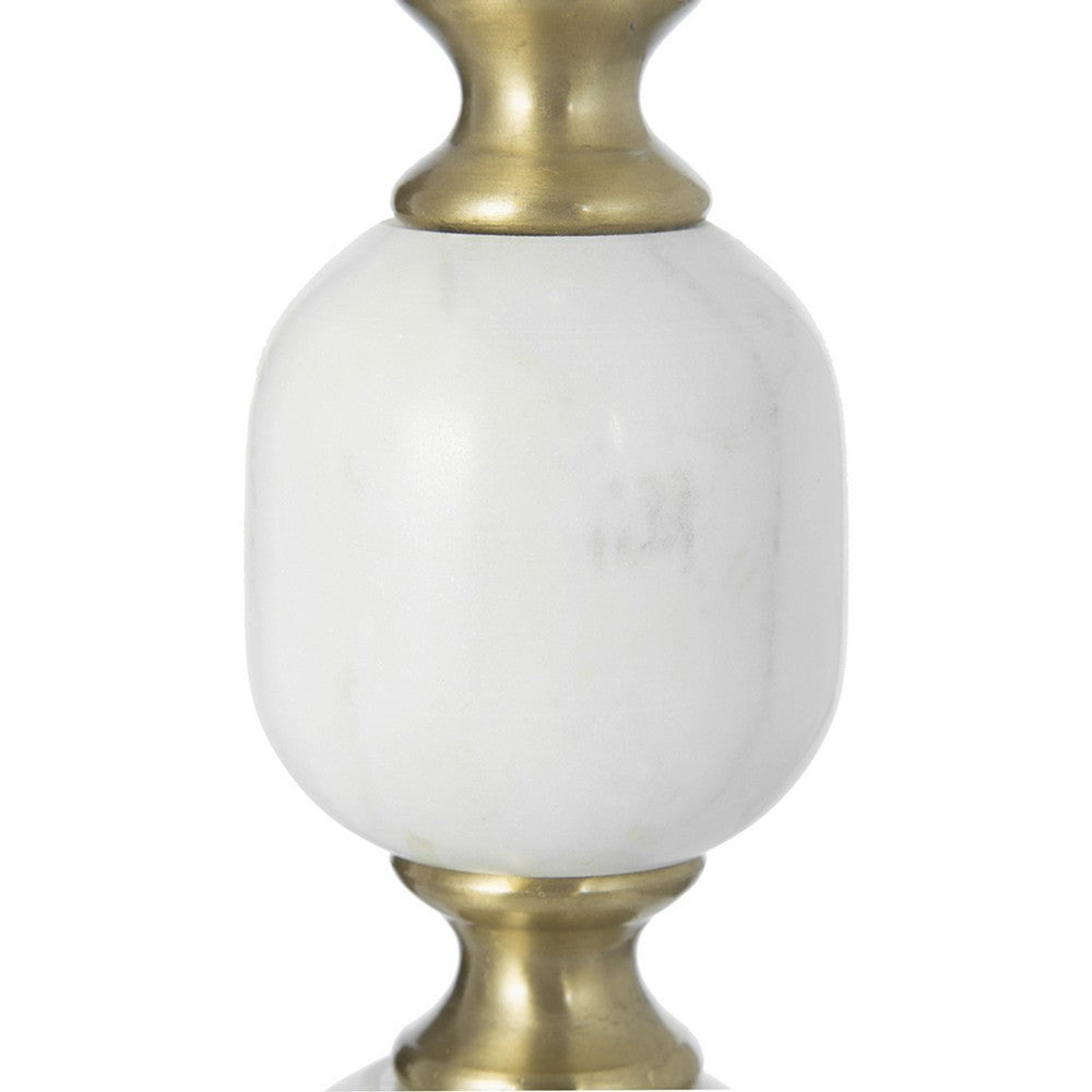 Siny Side End Table | 15" Round Top | White & Gold Stacked Balls Base