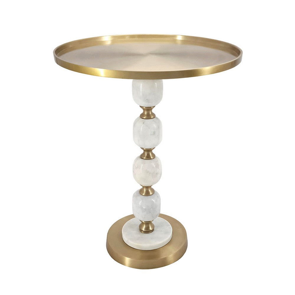 Siny Side End Table | 16" Round Top | White, Gold Stacked Balls Base