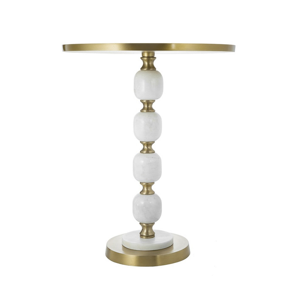 Siny Side End Table | 16" Round Top | White, Gold Stacked Balls Base